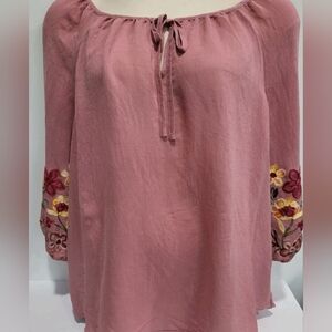 Olivia and Martin Embroidered Peasant CottageTop Dusty Rose Boho Chic